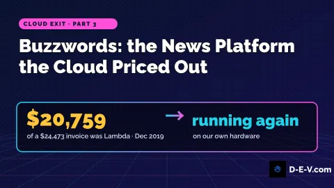 Cloud Exit, part 3: $20,759 of a $24,473 December 2019 invoice was Lambda; Buzzwords is running again on our own hardware